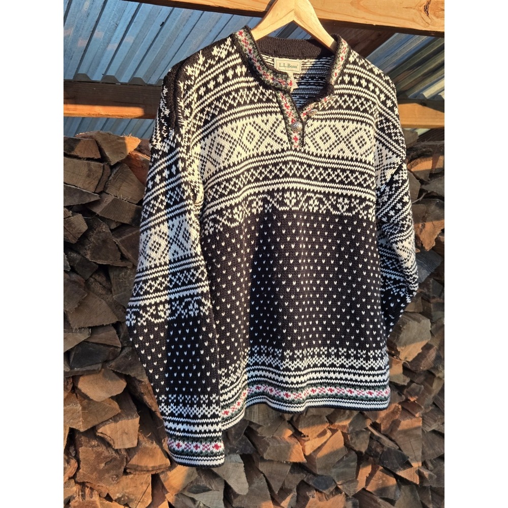 Vintage LL Bean Fairisle Nordic Scandi Knit Women's M Jumper Sweater MADE IN USA
